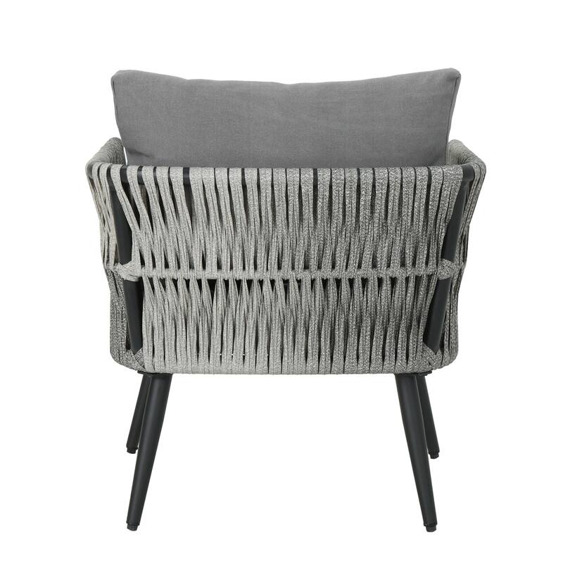 Roomfitters Oceanus Aluminum Chat Chair with Faux Rattan Rope Accents and Cushions, Gray