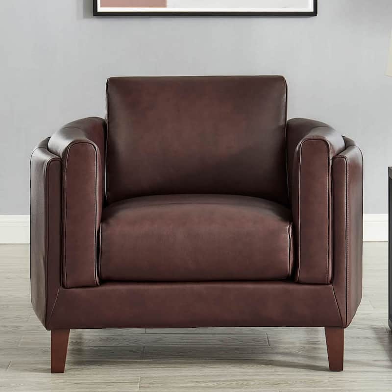 Hydeline Maui Top Grain Leather Chair With Feather, Memory Foam and Springs