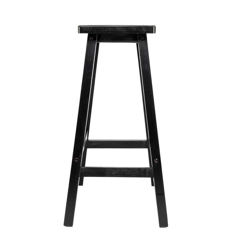 Rectangle Pine Wood Saddle Seat Bar Stool Black (Set of 2)