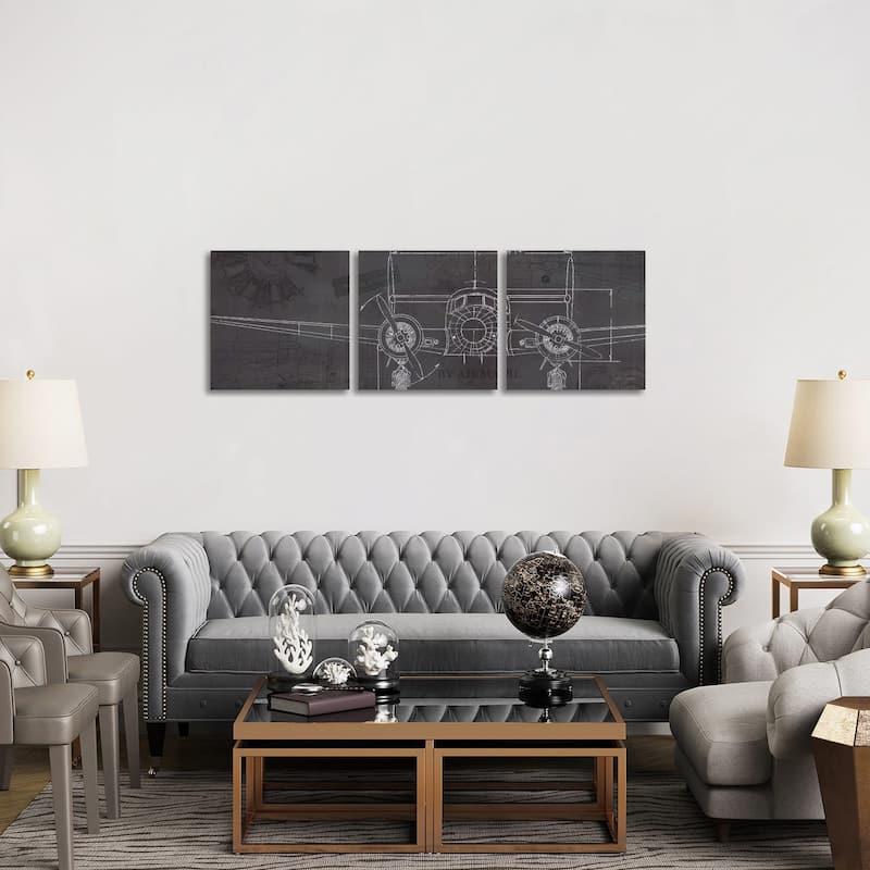 iCanvas "Plane Blueprint IV" by Marco Fabiano 3-Piece Canvas Wall Art Set