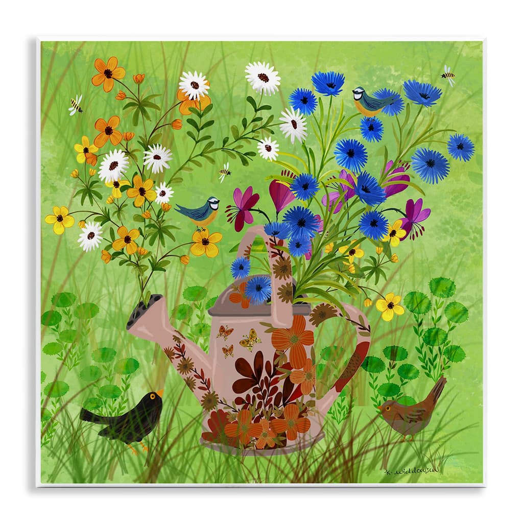 Stupell Bright Gardening Can & Birds Wall Plaque Art Design By Kay Widdowson