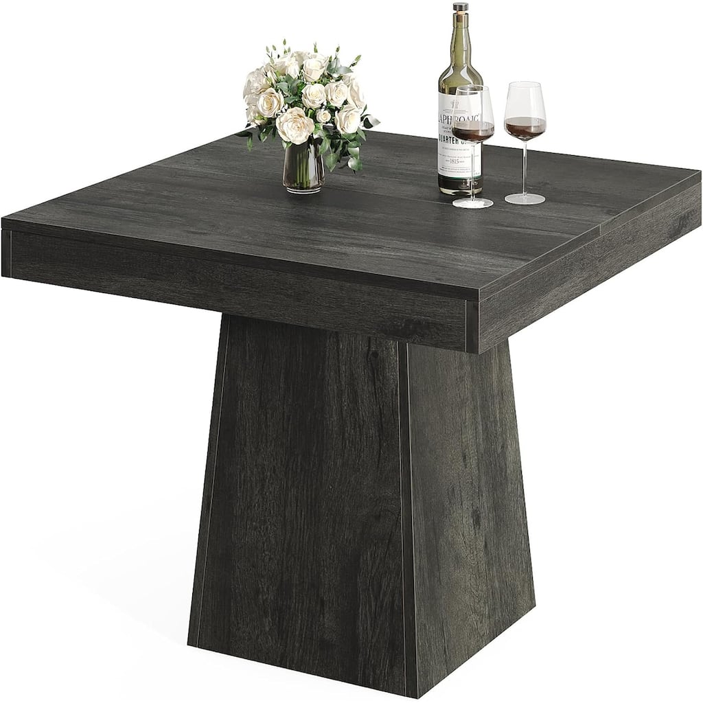 Rustic Farmhouse Square Dining Table Grey Wood for 4 People Sturdy Wooden Table for Kitchen and Living Room