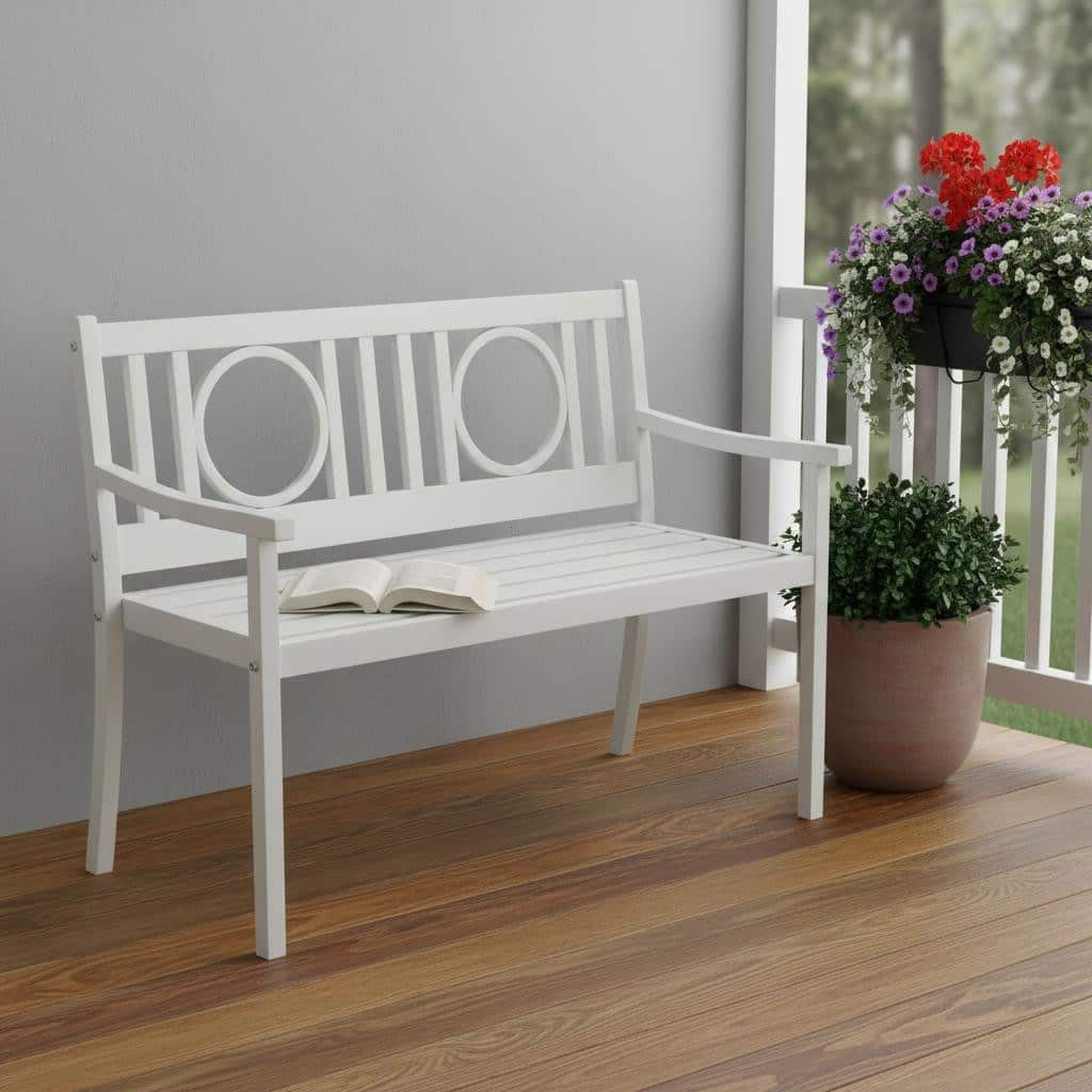 HomeRoots 45" White Metal Garden Patio Bench