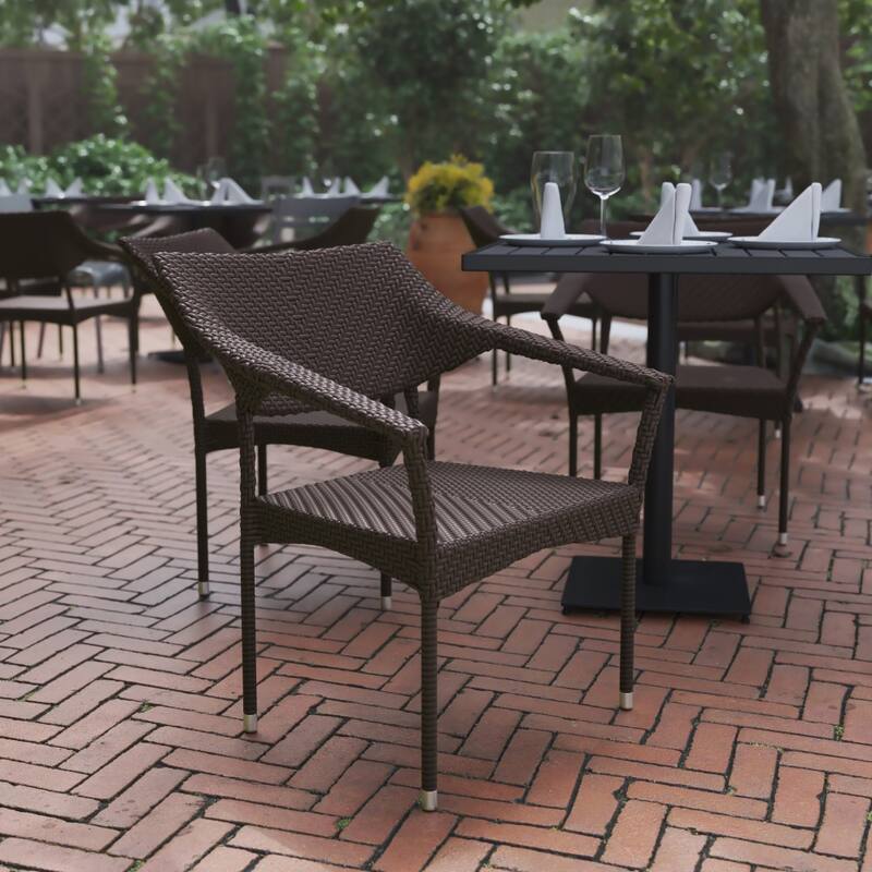 All Weather Commercial Grade PE Rattan Stacking Patio Chairs - 4 Pack