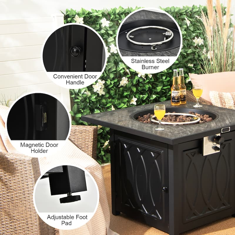 32'' Propane Fire Pit Table Tabletop w/Lava Rocks Cover 50,000 BTU