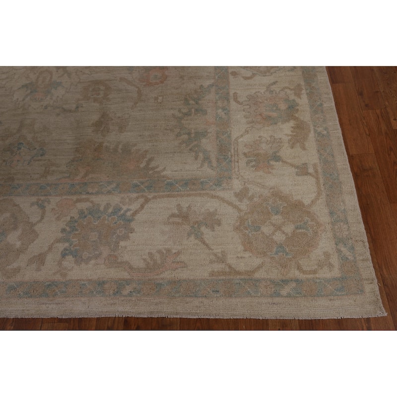 Beige Oushak Turkish Area Rug Handmade Vegetable Dye Wool Carpet - 8'1"x 10'3"