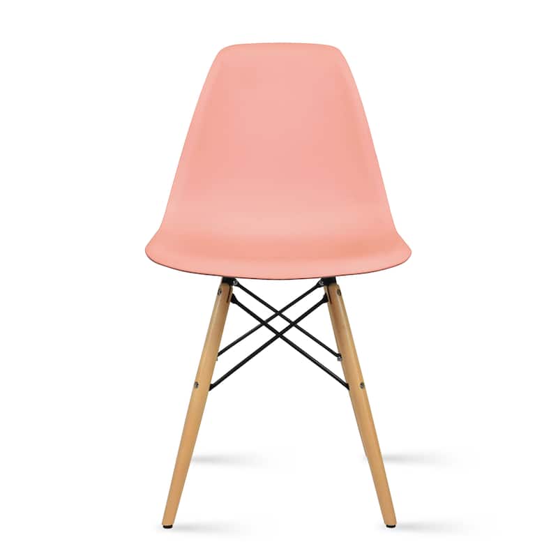 Designer Plastic Eiffel Chair Natural Wood Legs Retro Dining Armless With Back Desk Accent Living Room Side Dowel DSW - Coral Pink