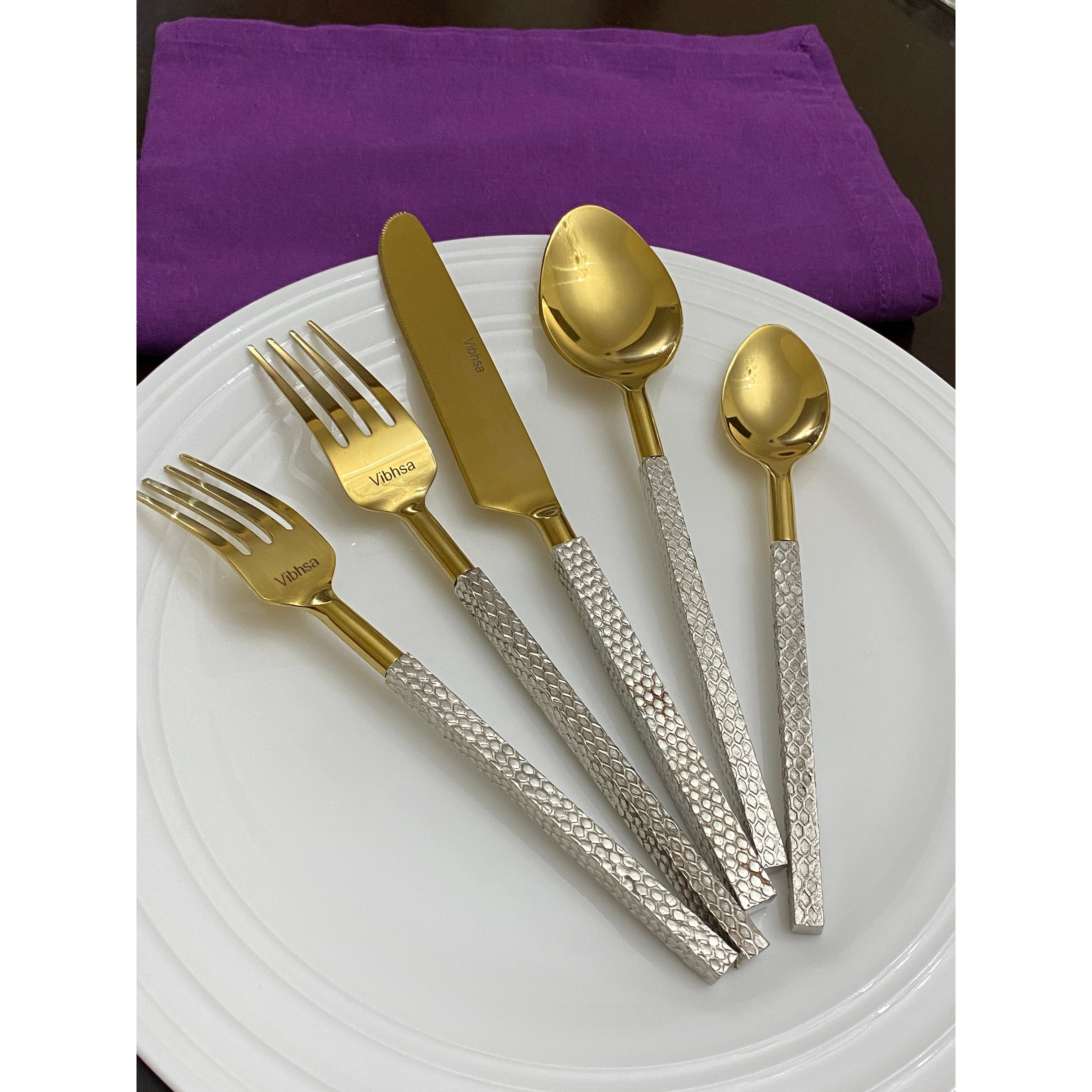 Vibhsa Gold Stainless Steel Flatware Set, 20-Piece, Service for 4