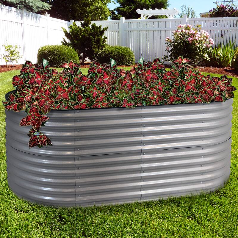 Sunnydaze Stackable Galvalume Steel Raised Garden Bed - 79" Oval - Silver