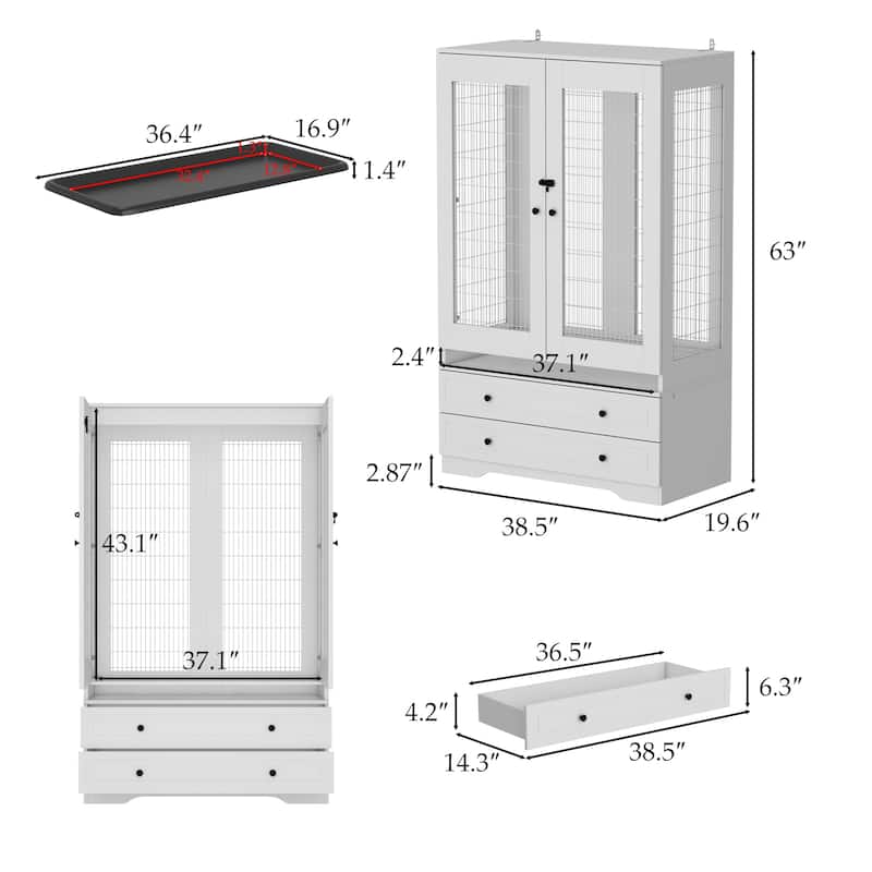 Spacious Indoor Bird Cage Cabinet with Drawers Large Parrot Habitat Bird Cage Furniture - 38.5”x63"