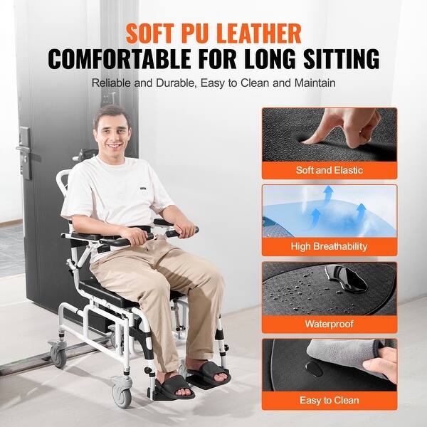 Shower Wheelchair, 17.5in Width Aluminum Alloy Bathroom Wheelchair for Inside Shower,300 lbs Capacity Shower Transport Chair
