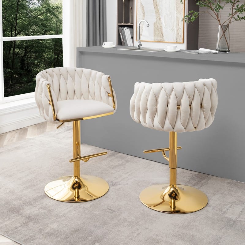 Best Quality Furniture Adjustable Velvet Upholstered Barstool w/ Chrome Finish Base (Set of 2)