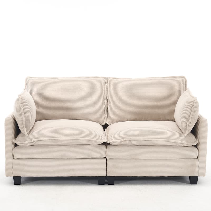 Corduroy Upholstered Loveseat Sofa Deep Seat Modular 2 Seater Couch with Double Cushions and 2 Lumbar Pillows for Living Room