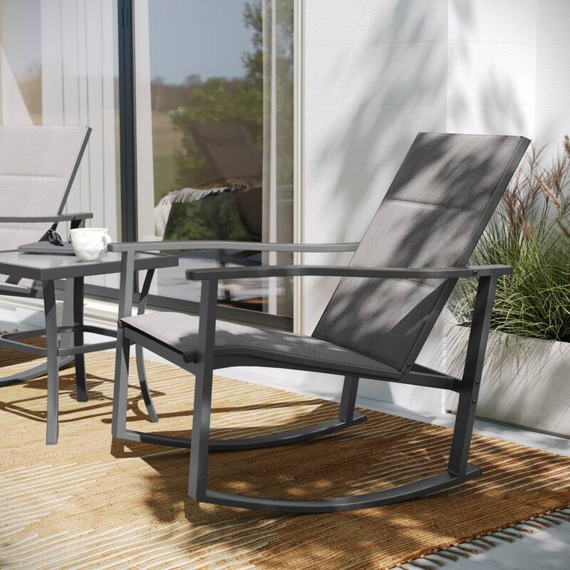 3 Piece All-Weather Rocking Chairs and Glass Top Table Bistro Set