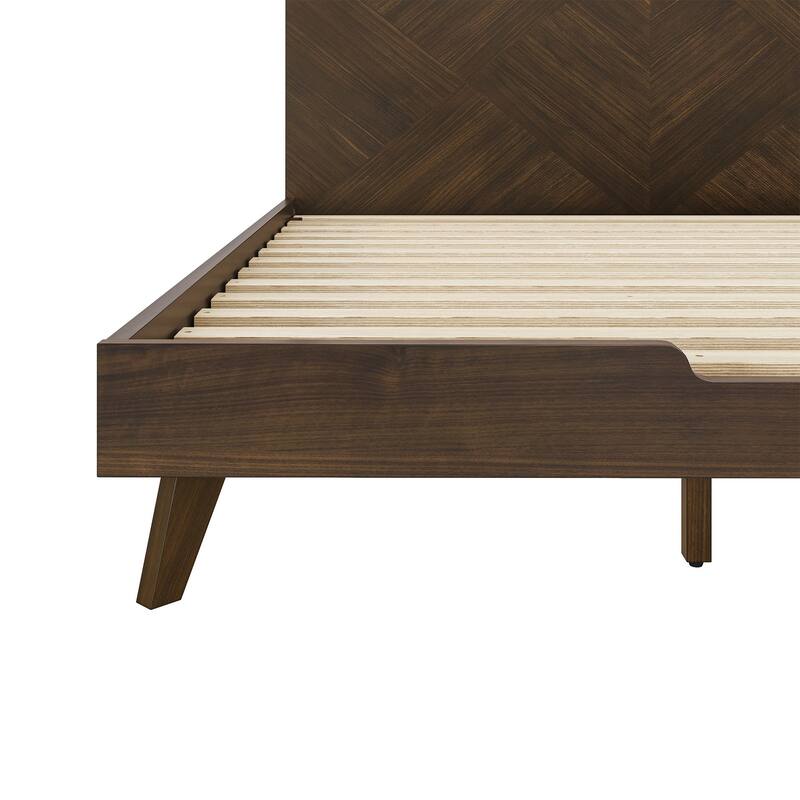 Mid-century Modern Solid Wood Bed Frame with Headboard