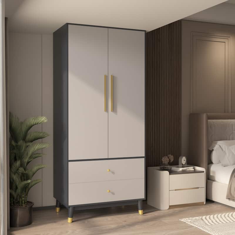 70.9"H Armoires & Wardrobe Two Drawers Hanging Storage Closet Cabinet