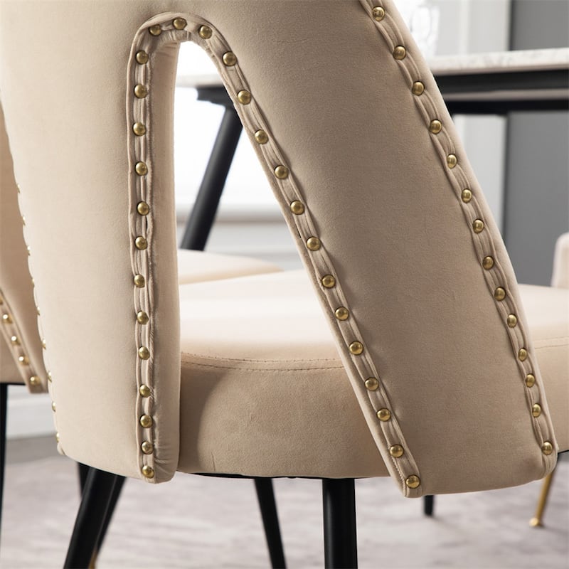 Velvet Upholstered Dining Chair w/ Nailheads and Metal Legs（Set of 2) - N/A