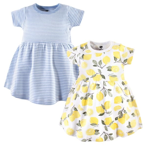 slide 1 of 1, Hudson Baby Toddler Girl Cotton Short-Sleeve Dresses 2pk, Lemons 5T - Lemons
