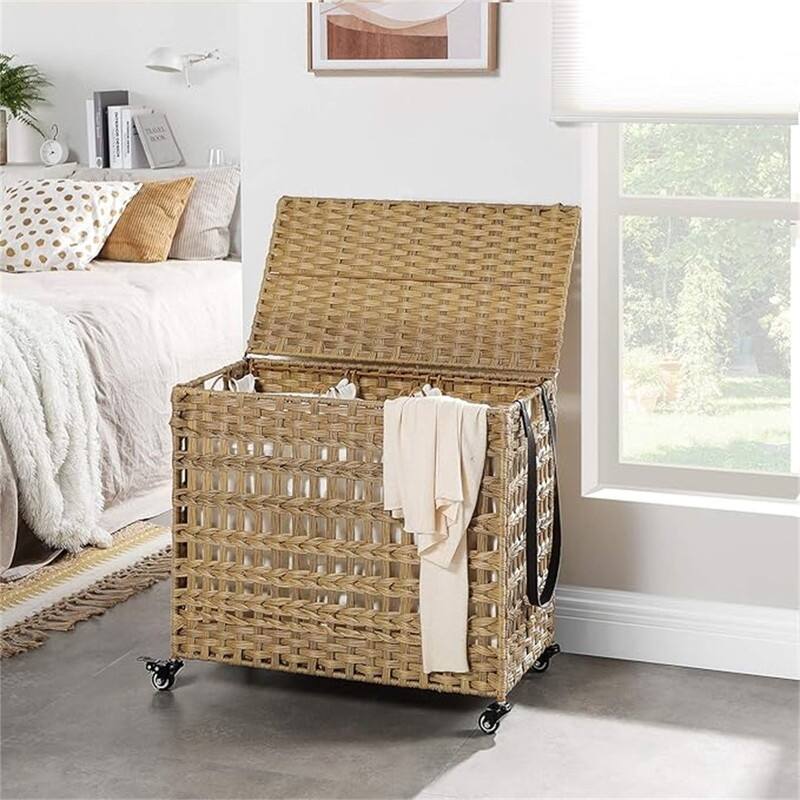 140L Synthetic Rattan Laundry Hamper with Wheels - 26"L x 13.8"W x 23.8"H