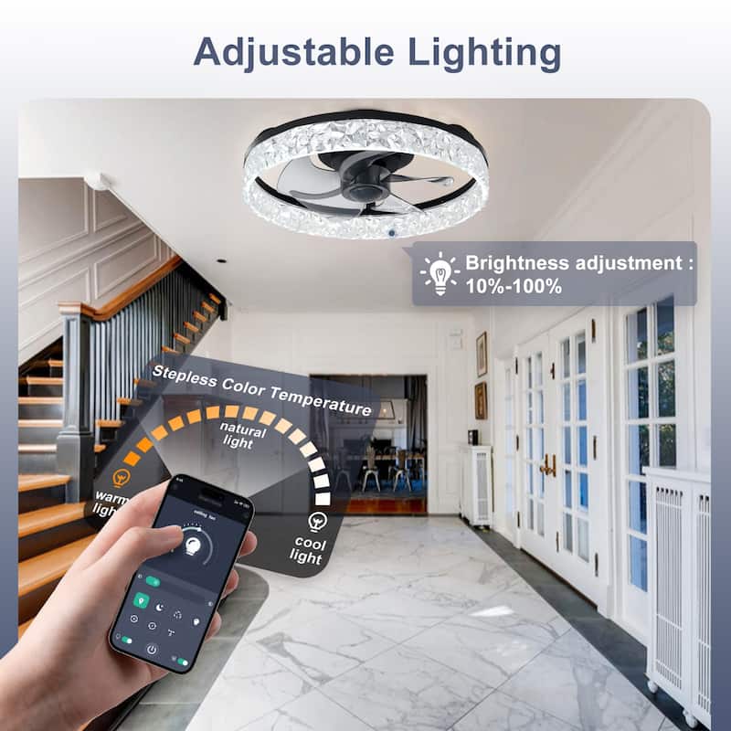 Low Profile Ceiling Fan with Light: 20-16 Inch, App Remote Control, Dimmable 3 CCT LED, 6 Wind Speeds, Ultra Quiet
