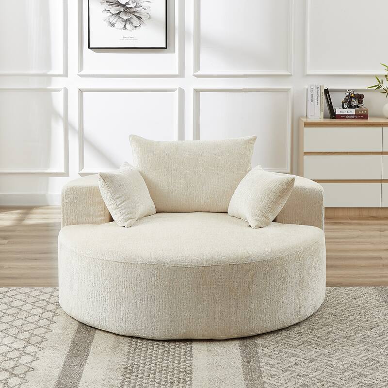 55in Wide Chenille Sponge Single Sofa Fluffy Modern Sleeper Chair