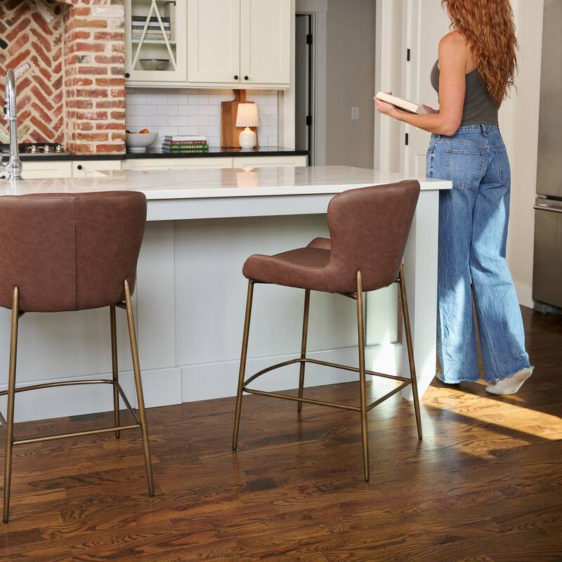 Maven Lane Naomi Metal and Vegan Leather Kitchen Dining Stool
