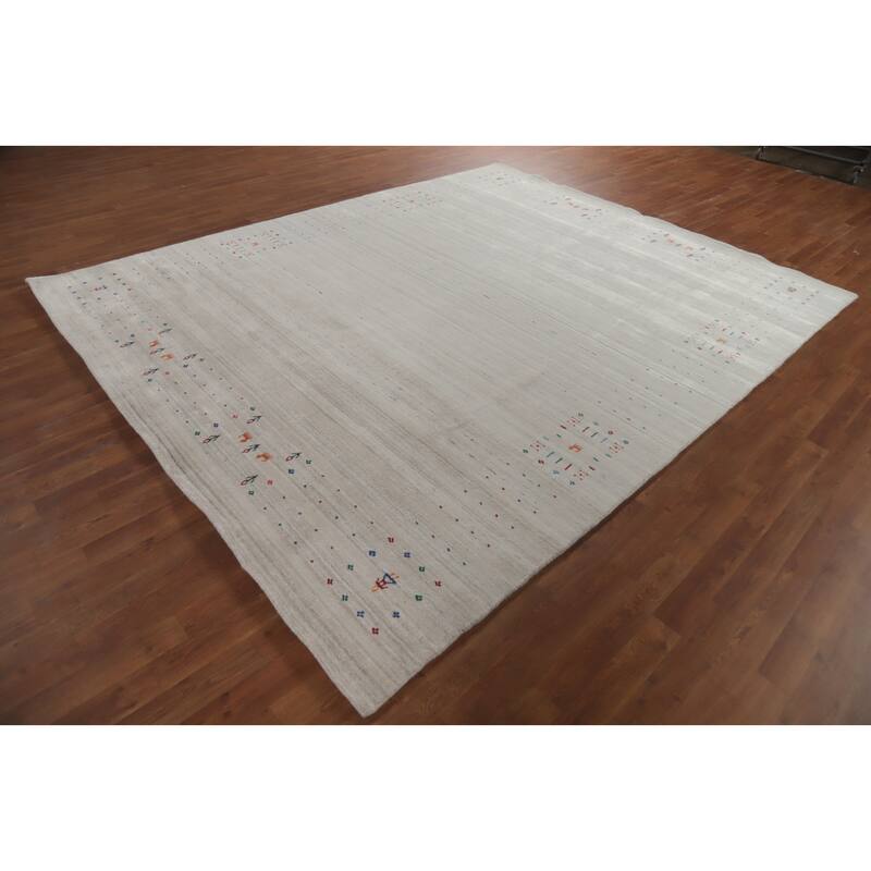 Hand Knotted Oriental 100% Wool Carpet Tribal Animal Pictorial Beige & Ivories Gabbeh Area Rug - 9' 11'' X 8' 1''
