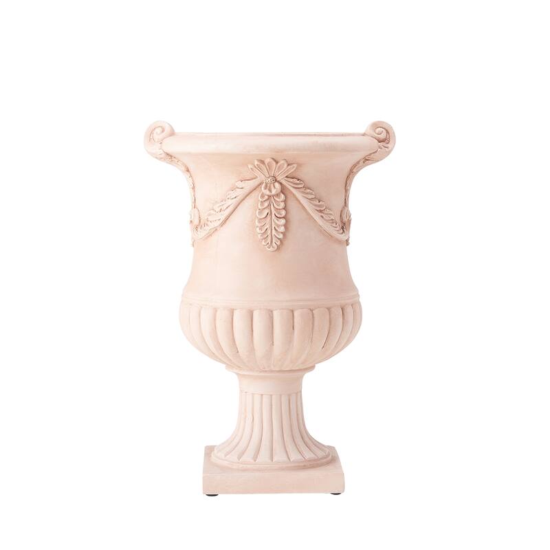 Christopher Knight Home - Fernrise 24.80"H Outdoor Classical Floral Relief Carvings MGO Urn Planter, Drainage Hole & Ventilation