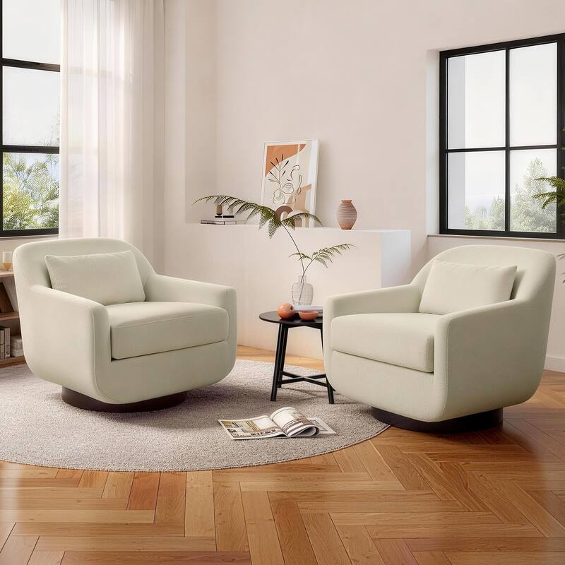 Chenille 360-Degree Swivel Chairs With Lumbar Pillow (Set of 2)