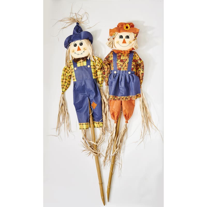 80" Outdoor Fall Harvest Scarecrow on Pole Yard Stake, Set of 2 - 80