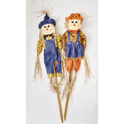 80" Outdoor Fall Harvest Scarecrow on Pole Yard Stake, Set of 2 - 80