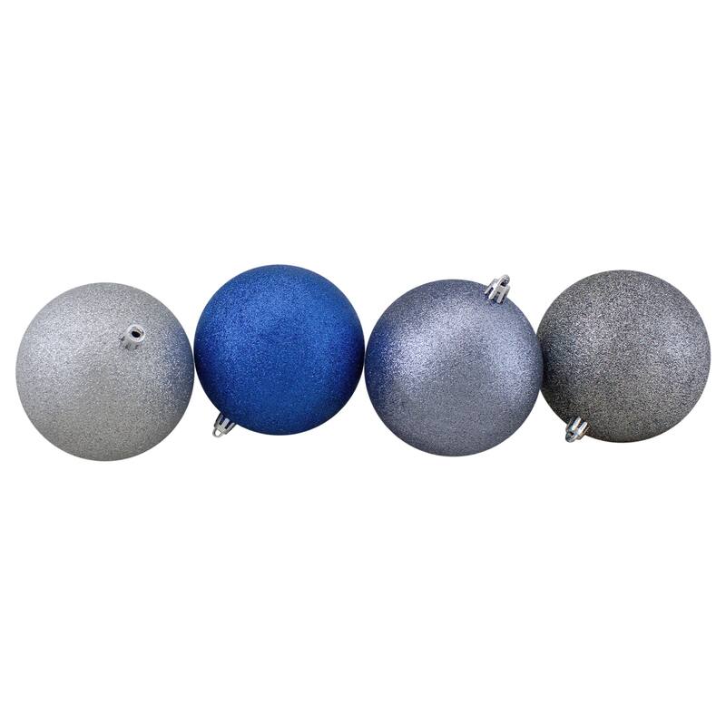 12ct Blue Silver Shatterproof 3-Finish Christmas Ornaments 4" (100mm)