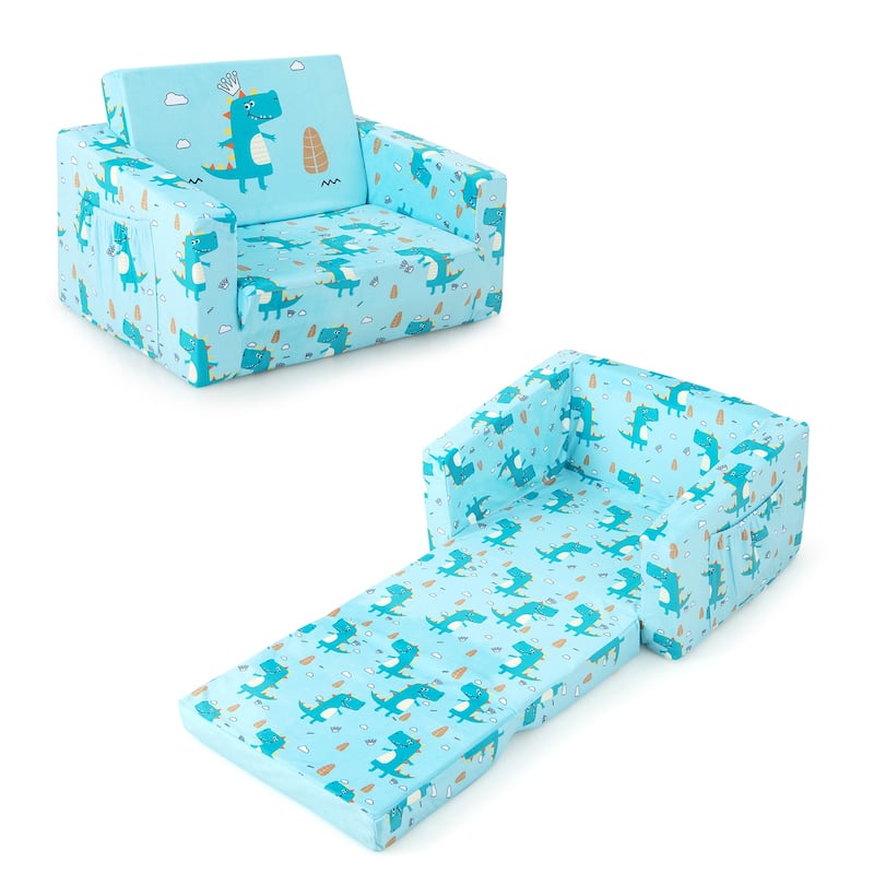 Kids Recliner Sofa Converts to Sleeper Bed for Boys Girls-Blue - 22.5"L x 16.5"W x 15.5"H - Blue