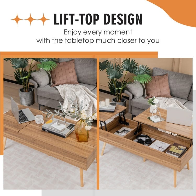 47 Inch Lift Top Coffee Table with 2 Hidden Compartments - 47" x 19" x 16.5"