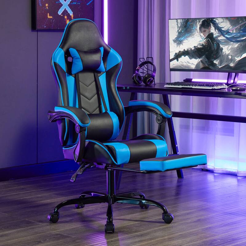 Gaming Chair with Footrest, Ergonomic Chair with Headrest and Lumbar Support, Breathable Material Height Adjustable