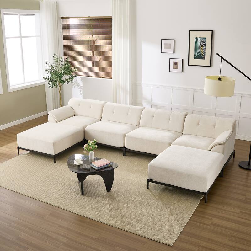 Upholstered Modular Sectional Sofa - Beige - Symmetrical