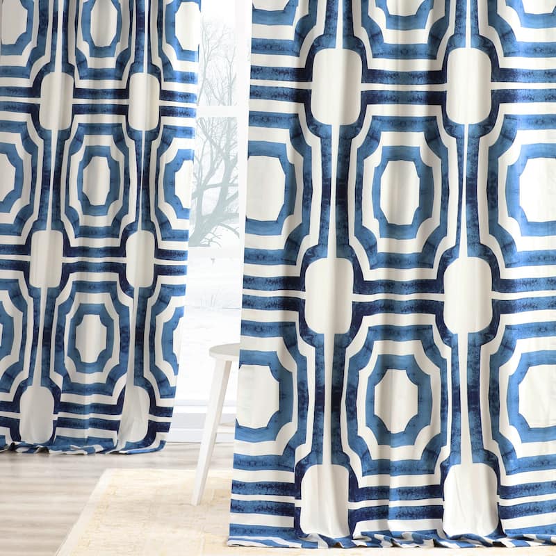 Exclusive Fabrics Modern Geometric Room Darkening Cotton Window Curtains (1 Panel) - 50 X 108 - Mecca Blue