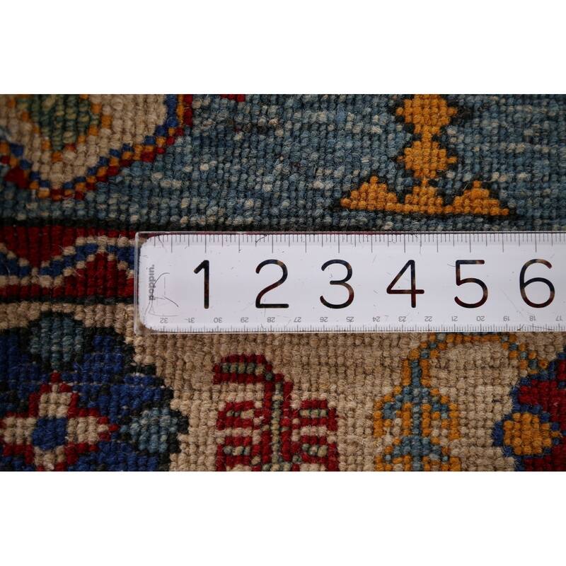 Light Blue Geometric Kazak Oriental Accent Rug Handmade Wool Carpet - 3'6" x 4'11"