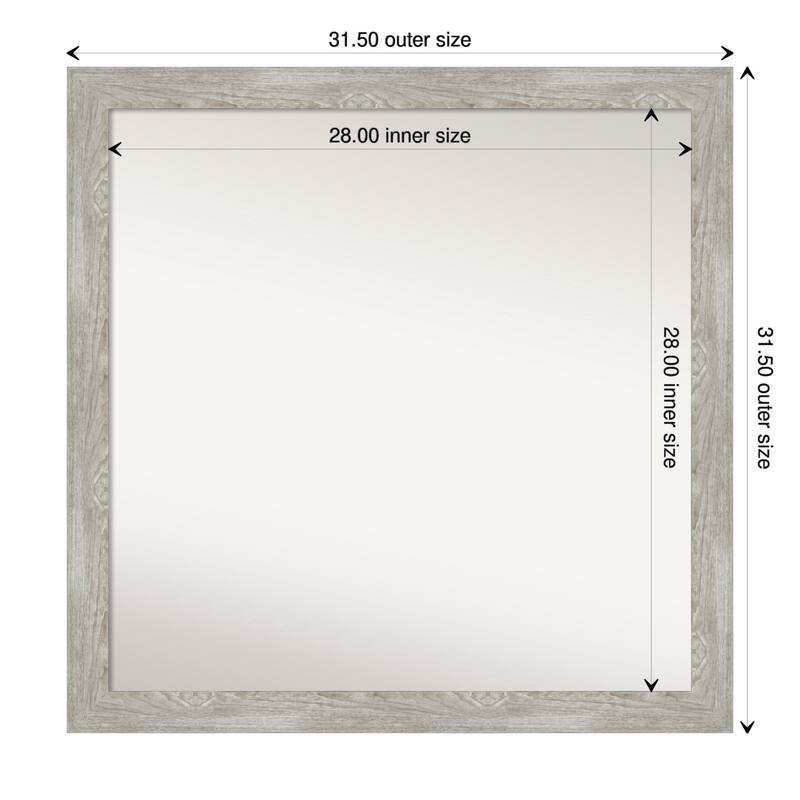 Dove Greywash Narrow Framed Non-Beveled Custom Wall Mirror, Bathroom Vanity Mirror - Outer Size: 31.5 x 31.5