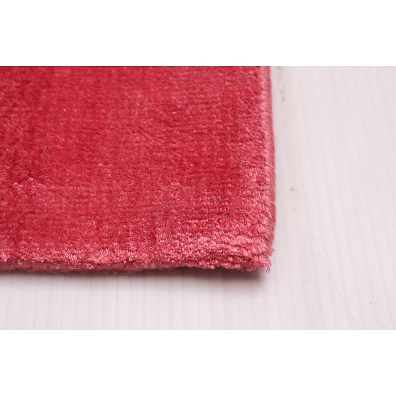 ECARPETGALLERY Hand Loomed Shimmer Red Viscose Rug - 7'11 x 9'9