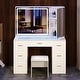 preview thumbnail 1 of 8, Glass Top Vanity Set with Lighted Mirror,Extra Large Mirror Makeup Vanity Table with 7 Drawers&Cushioned Stool White - 7-drawer
