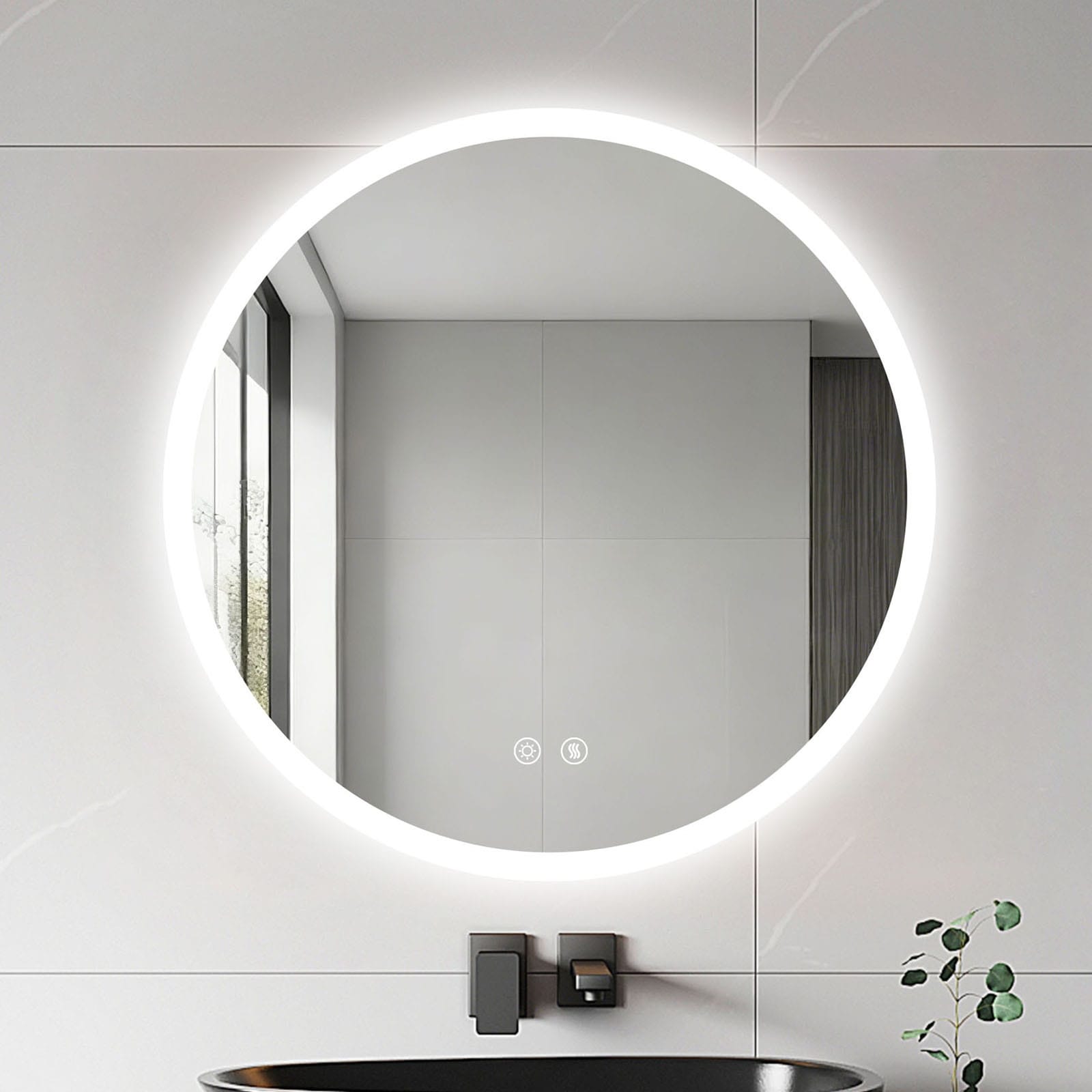 Smart Touch Round Backlit LED Bathroom Mirror Anti-fog