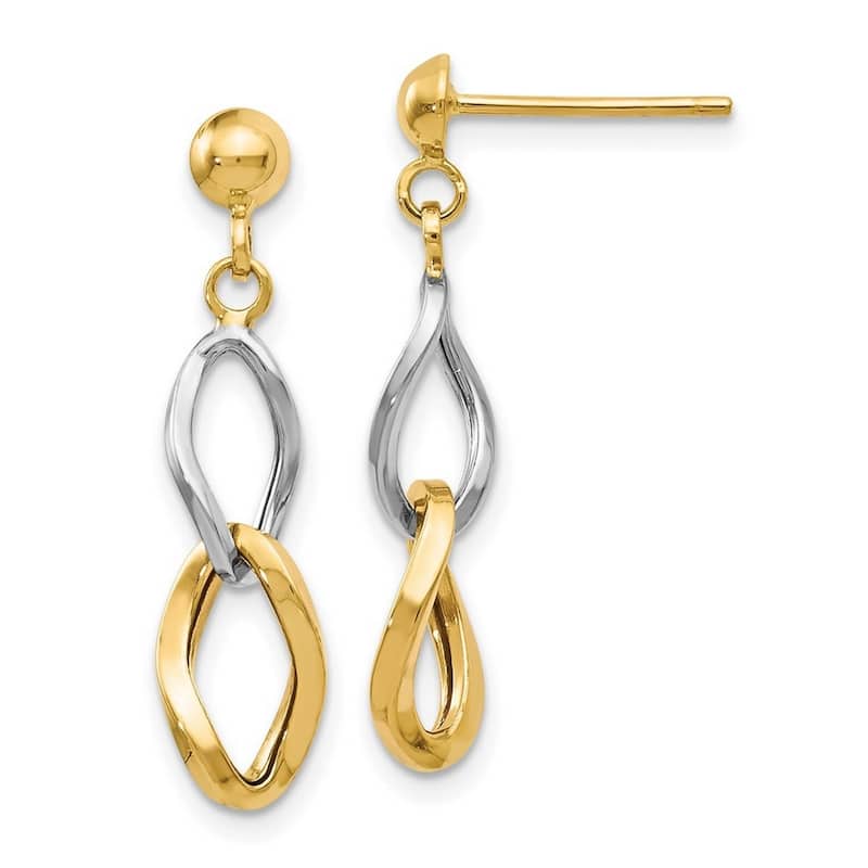 Curata 14k Two-Tone Gold Polished Double Drop Dangle Earrings (6mm x 25mm)
