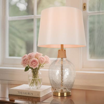 Modern 25-inch Coastal Jar Table Lamp with Textured Glass Base - L14" x H25"