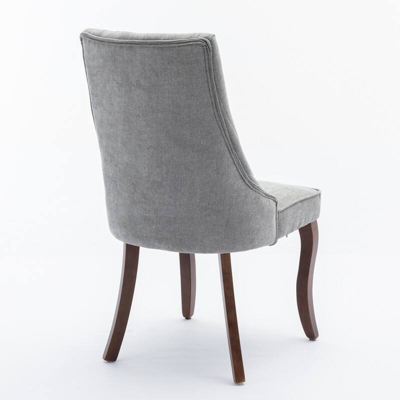 Comfy Linen Upholstered Dining Chairs Set of 2 with Curved Solid Wood Legs for Dining Room