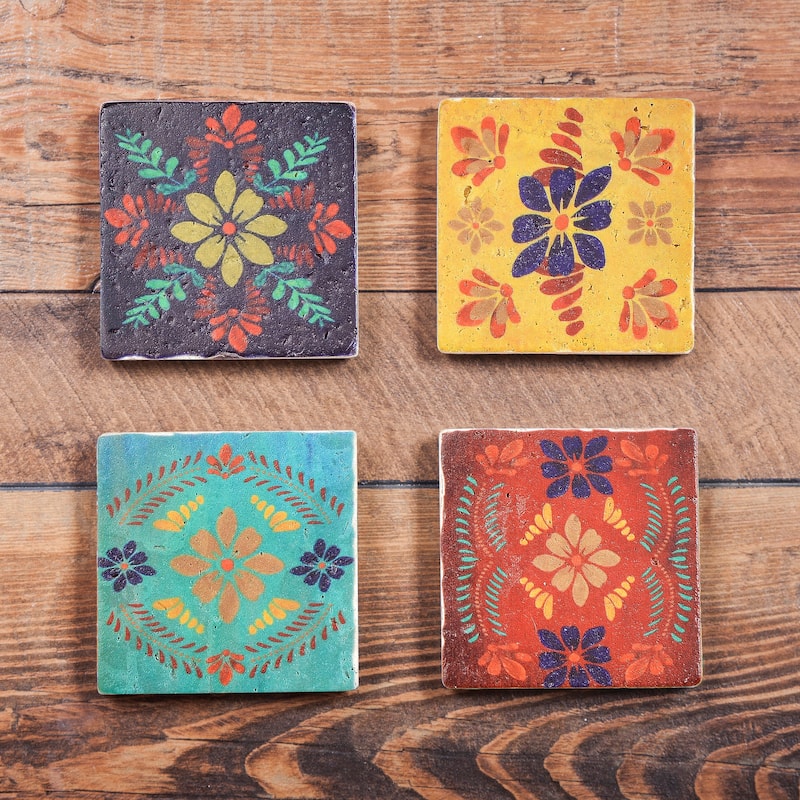 Paseo Road by Hiend Accents Bonita Talavera Design Coaster Set, 4" x 4", 4PC