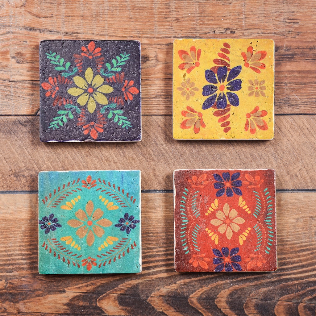 Paseo Road by Hiend Accents Bonita Talavera Design Coaster Set, 4" x 4", 4PC