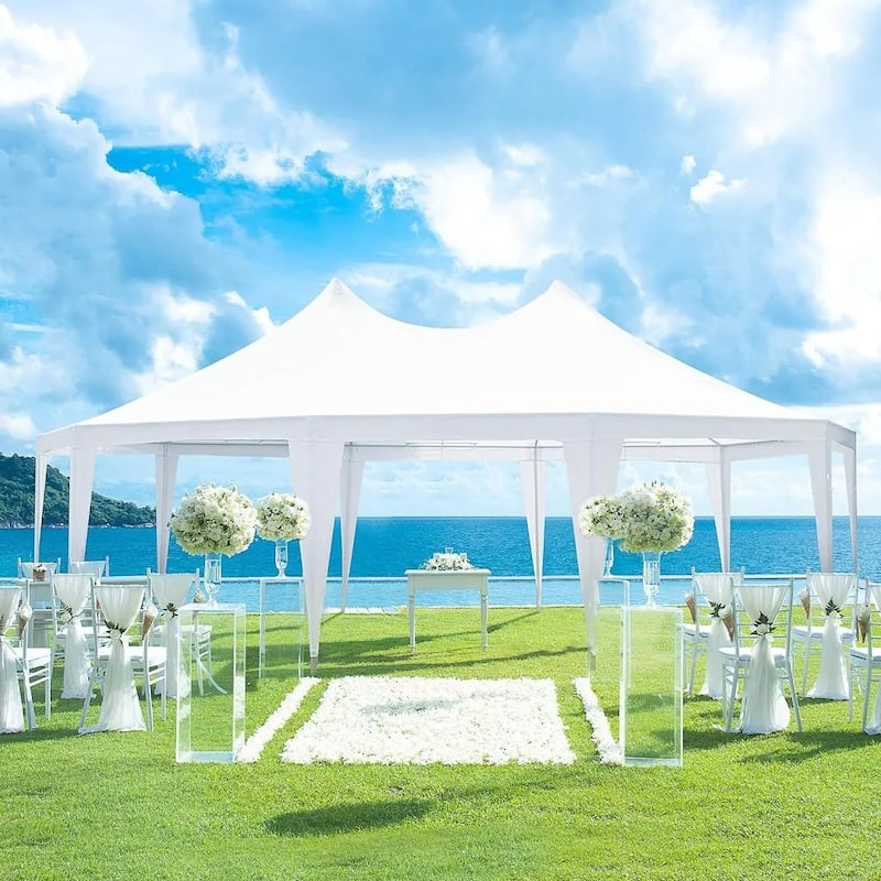 EROMMY 26x19 Adjustable Sidewall White Pavilion Gazebo Tent for Outdoor Party Shelter