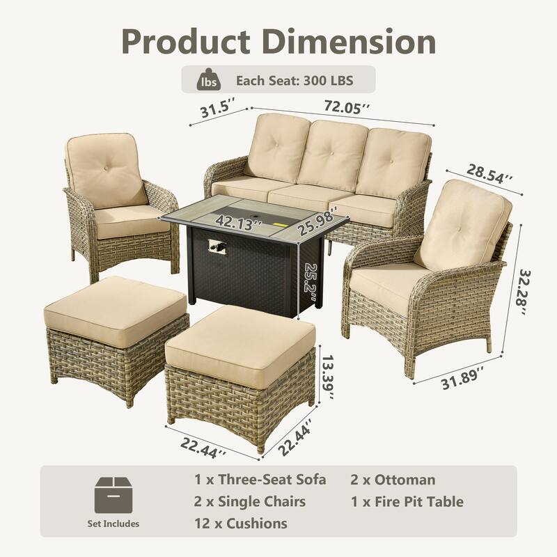 XIZZI Outdoor Patio Furniture Conversation Set with Fire Table