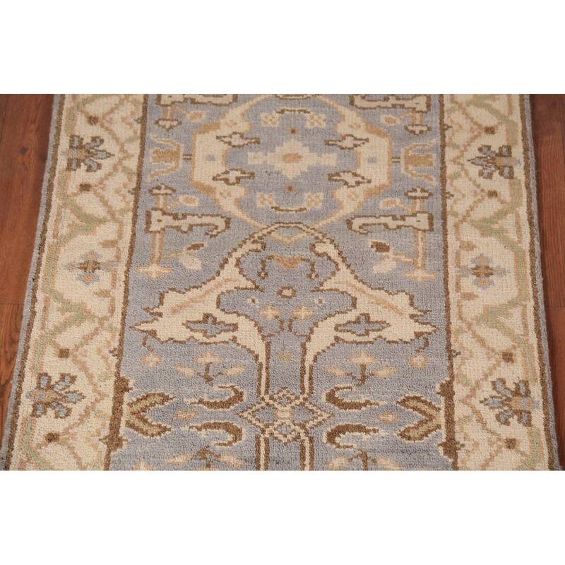 Gray Oushak Oriental Runner Rug Hand-Knotted Wool Carpet - 2'8" x 8'4"
